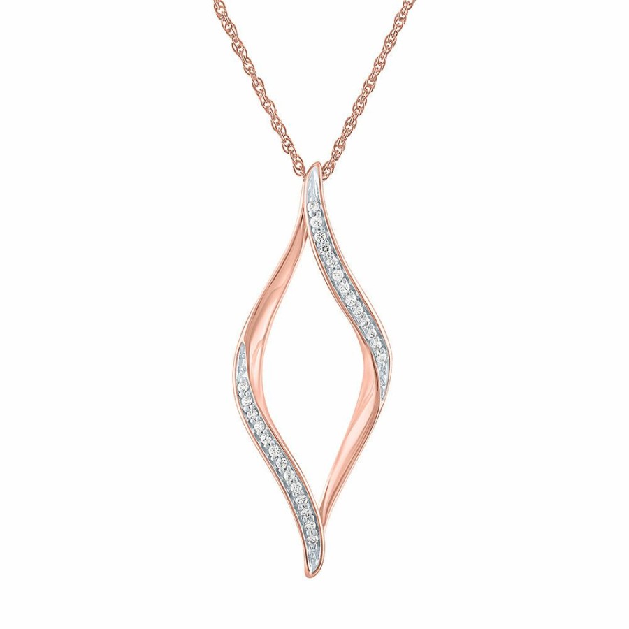 Pendants * | Limit Offer Diamond Open Marquise Pendant In Sterling Silver With 10K Rose Gold Plating (1/10 Ct. Tw.)