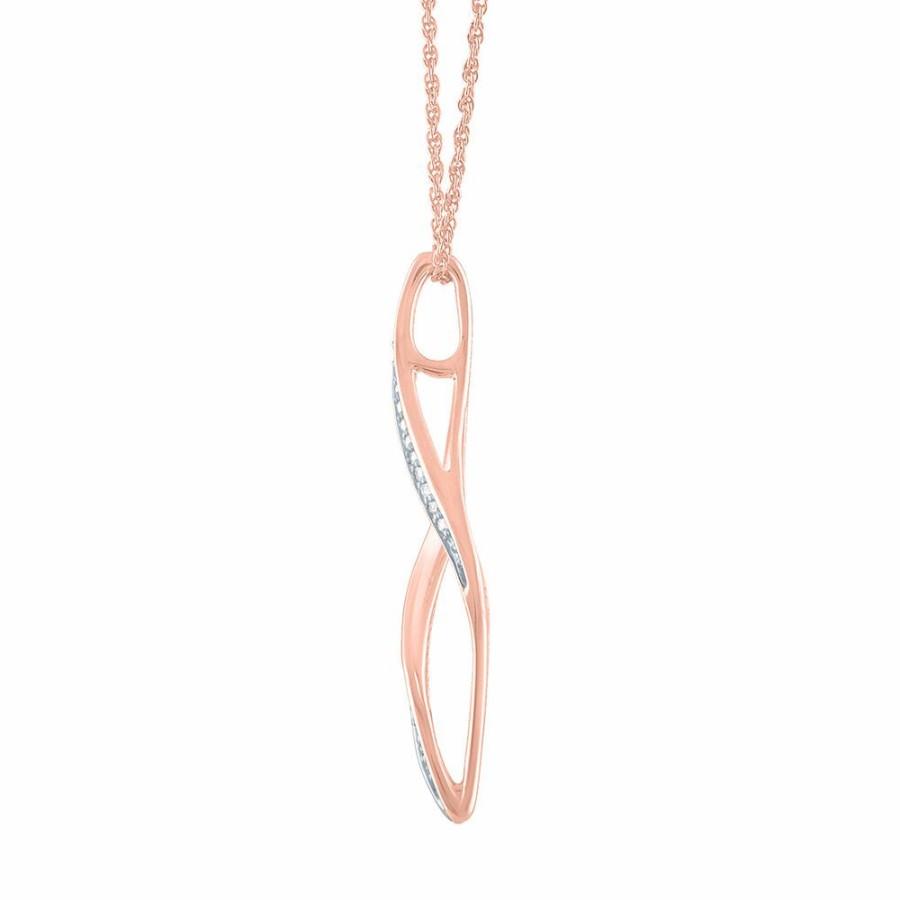 Pendants * | Limit Offer Diamond Open Marquise Pendant In Sterling Silver With 10K Rose Gold Plating (1/10 Ct. Tw.)