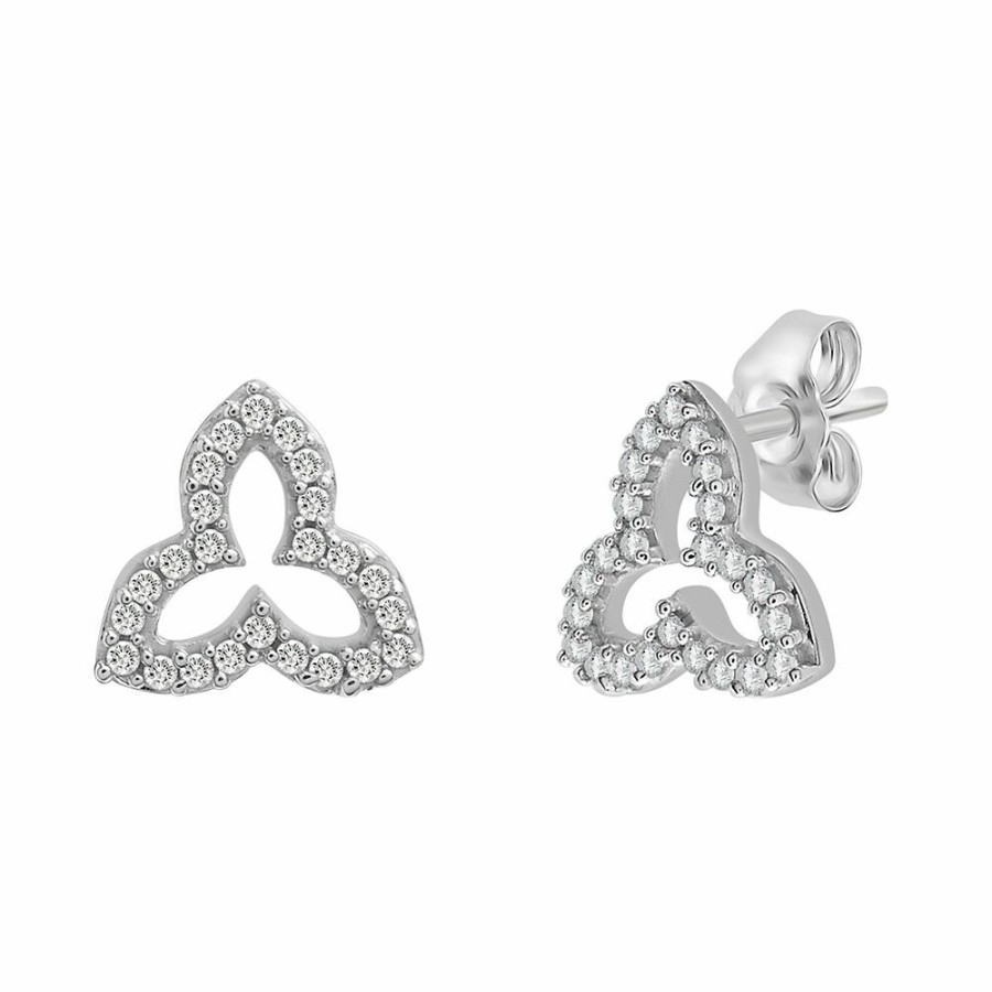 Earrings * | Prefential Price Diamond Trifold Stud Earrings In 10K White Gold (1/10 Ct. Tw.)