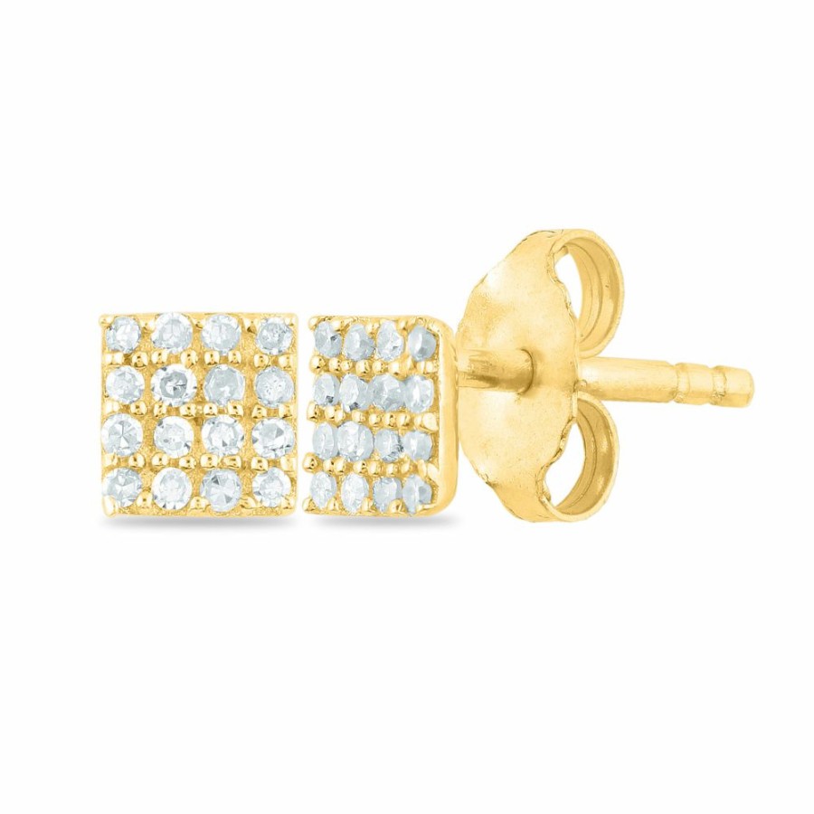 Earrings * | Limit Offer Square Multi-Diamond Stud Earrings In 10K Yellow Gold (1/10 Ct. Tw.)