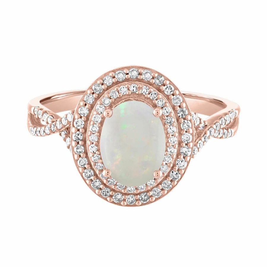 Rings * | Special Offers Opal & 1/3 Ct. Tw. Diamond Ring In 10K Rose Gold