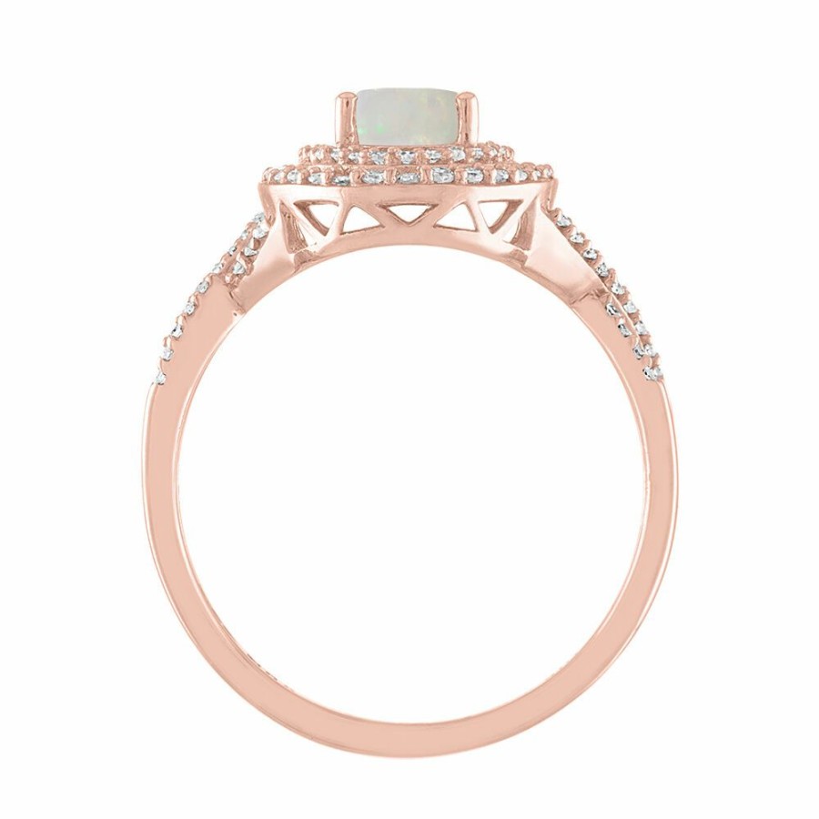 Rings * | Special Offers Opal & 1/3 Ct. Tw. Diamond Ring In 10K Rose Gold