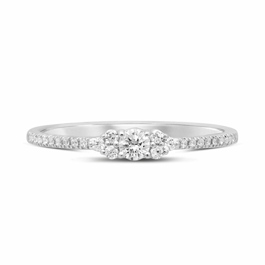 Rings * | Special Offers Diamond Stacking Ring With Side-Stone Clusters In 10K White Gold (1/5 Ct. Tw.)