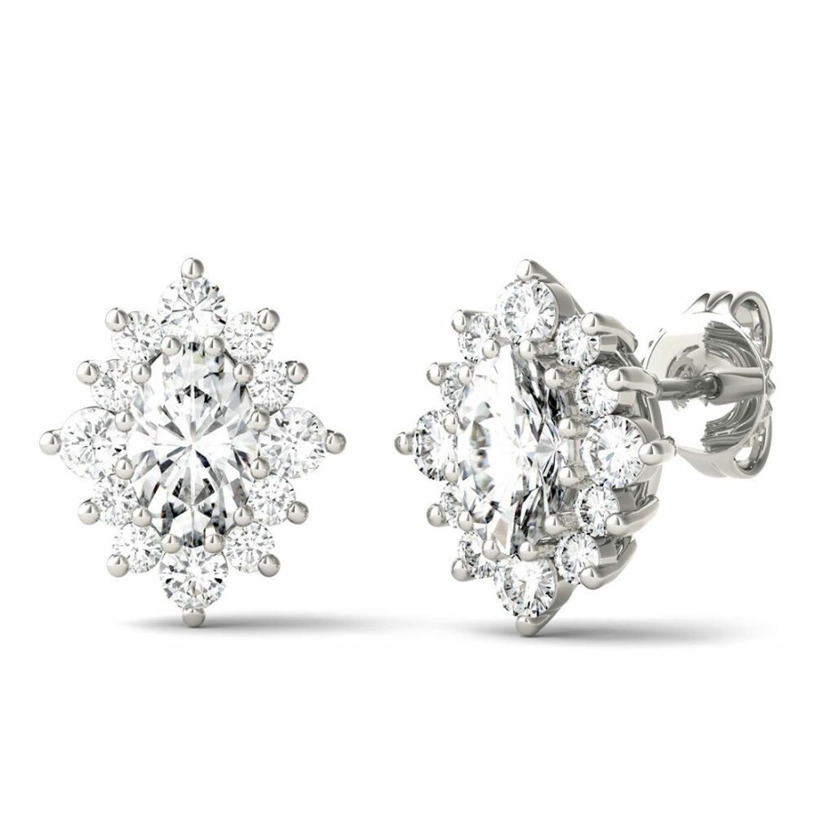 Earrings * | Super Specials 1 3/8 Ct. Tw. Moissanite Halo Stud Earrings In 14K White Gold