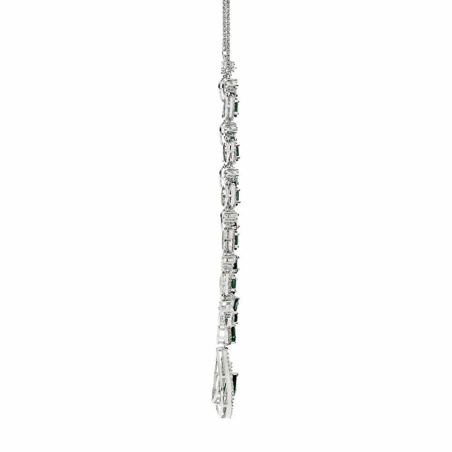 Necklace * | Prefential Price Lab Created Emerald & White Sapphire Necklace In Sterling Silver