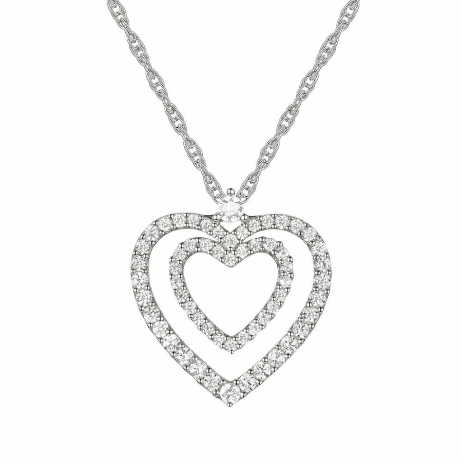 Pendants * | Limit Offer Diamond Double Heart Pendant In 10K White Gold (3/8 Ct. Tw.)