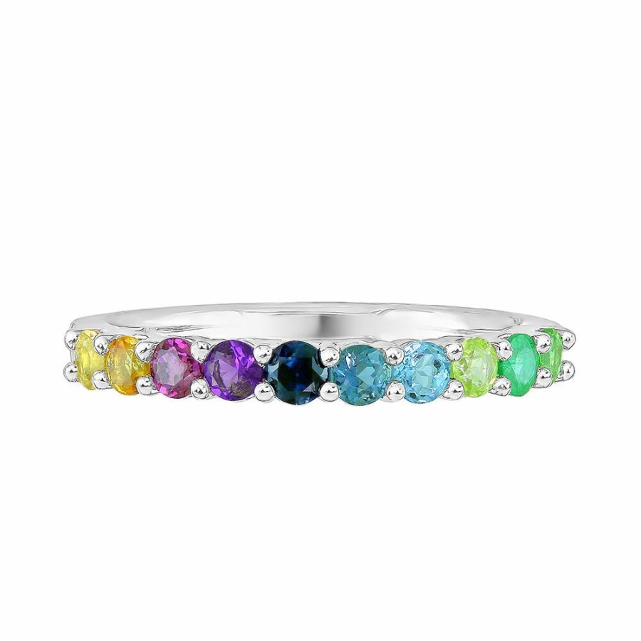 Rings * | Discount Online Multi-Gemstone Rainbow Ring In 10K White Gold