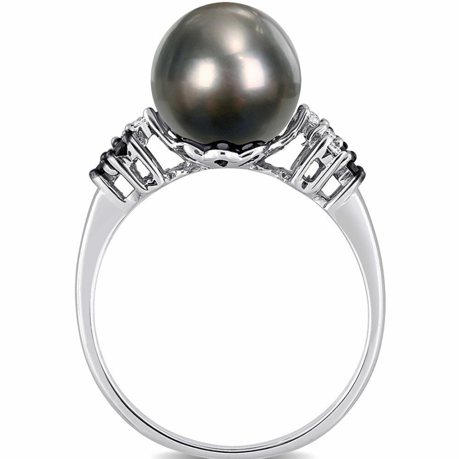 Rings * | Discount Online Black Tahitian Pearl & 1/8 Ct. Tw. Diamond Ring In 10K White Gold