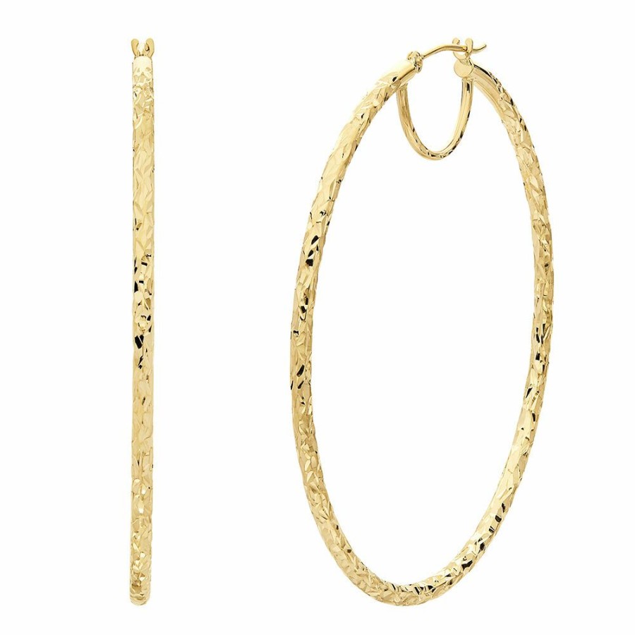 Earrings * | Special Offers Large Hoop Earrings With Diamond Cut In 14K Yellow Gold