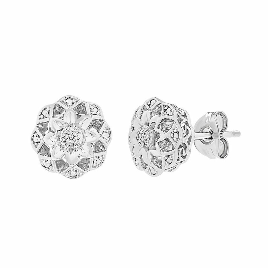 Earrings * | Super Specials Diamond Flower Earrings In Sterling Silver