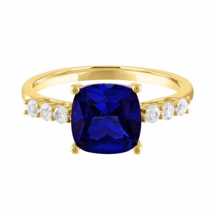 Rings * | Discount Online Cushion-Cut Lab Created Blue Sapphire Ring In 10K Yellow Gold