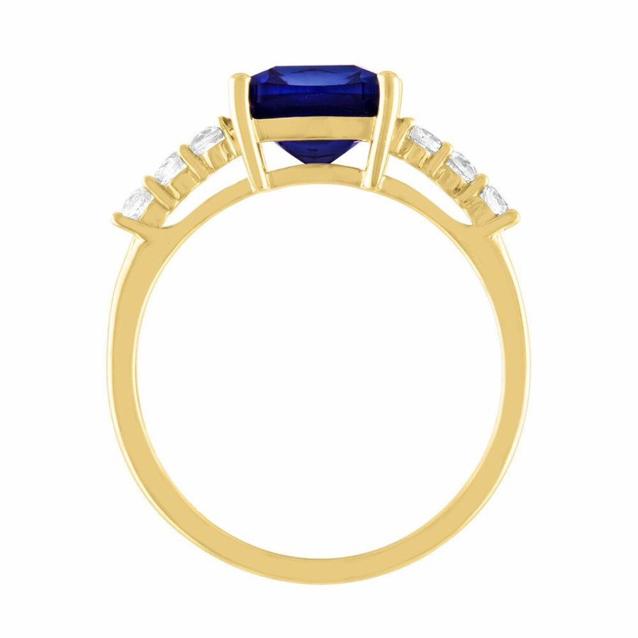 Rings * | Discount Online Cushion-Cut Lab Created Blue Sapphire Ring In 10K Yellow Gold