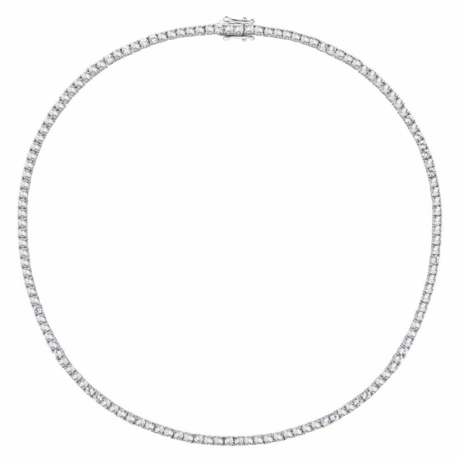 Necklace * | Clearance Lab-Created White Sapphire Tennis Necklace In Sterling Silver