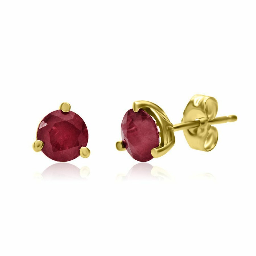 Earrings * | Prefential Price Ruby Stud Earrings In 10K Yellow Gold