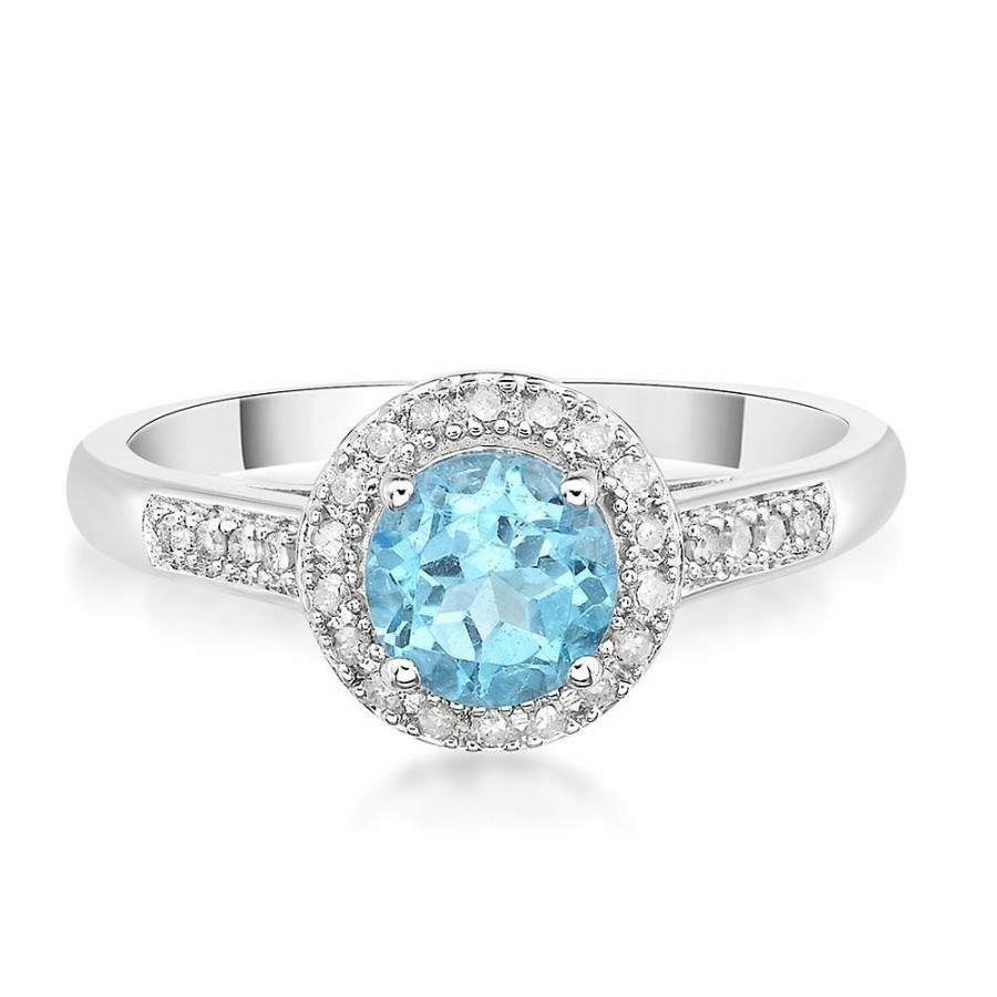 Rings * | Special Price Swiss Blue Topaz & 1/8 Ct. Tw. Diamond Ring In Sterling Silver