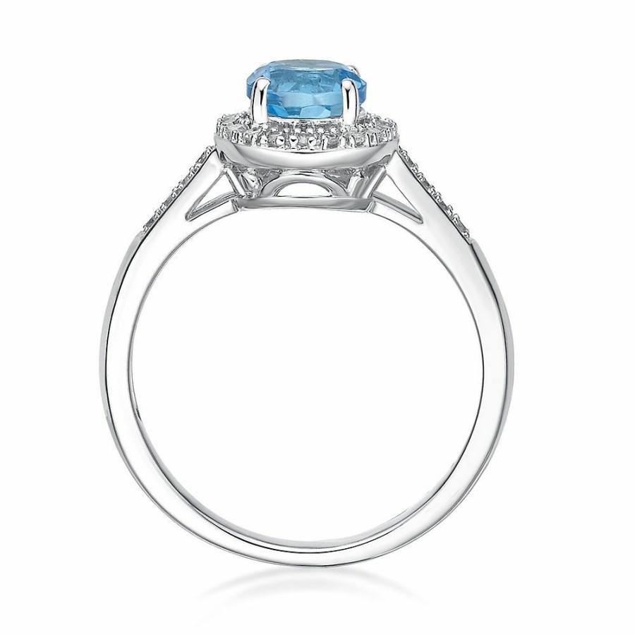 Rings * | Special Price Swiss Blue Topaz & 1/8 Ct. Tw. Diamond Ring In Sterling Silver