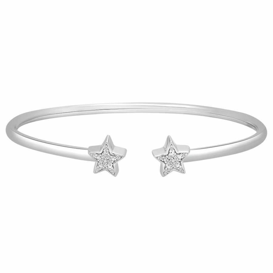 Bracelets * | Clearance Sale Star Cuff Bracelet With Diamond Accents In Sterling Silver