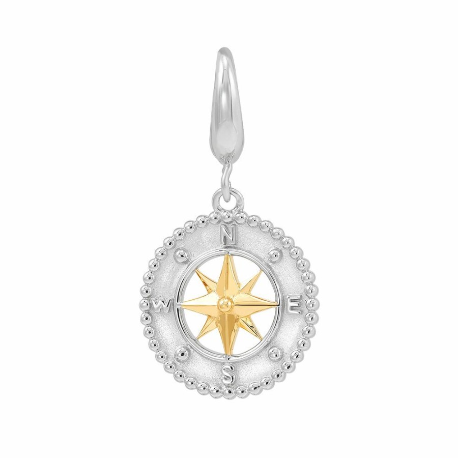 Bracelets * | Limit Offer Compass Charm With 14K Yellow Gold Plating In Sterling Silver