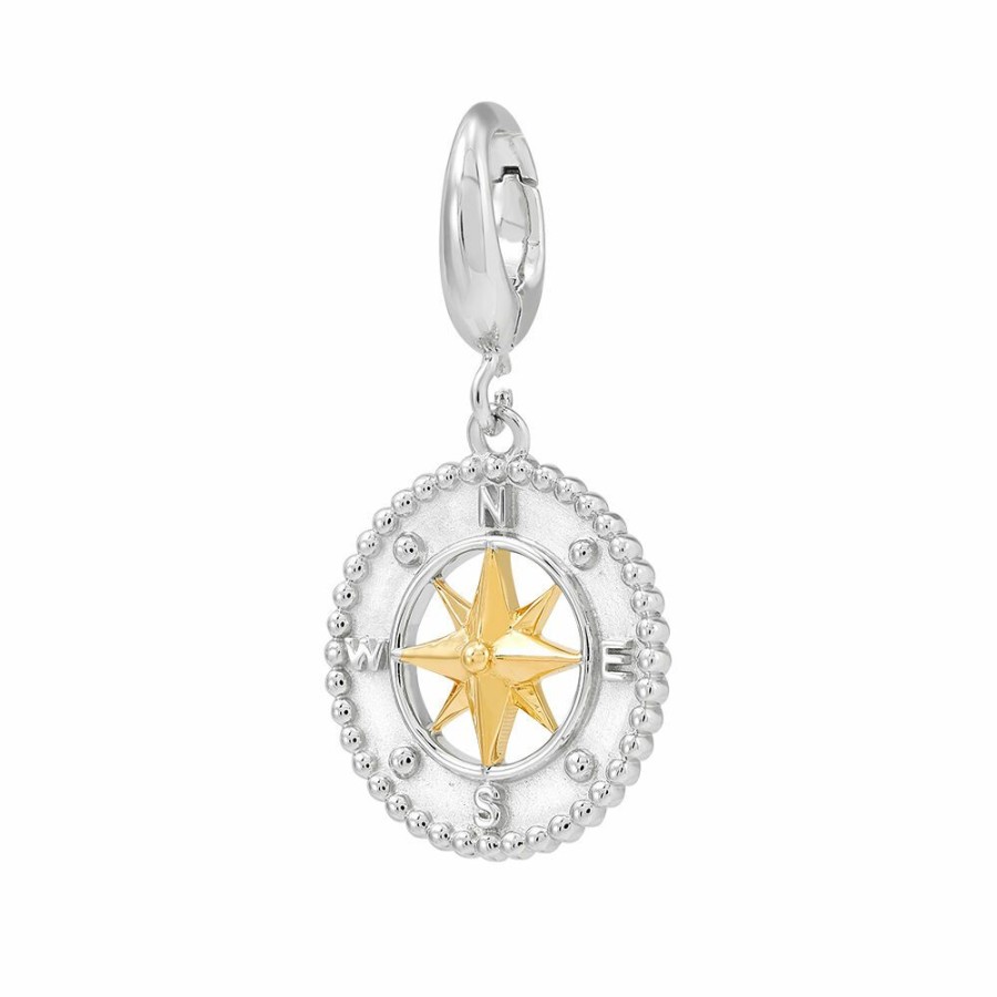 Bracelets * | Limit Offer Compass Charm With 14K Yellow Gold Plating In Sterling Silver