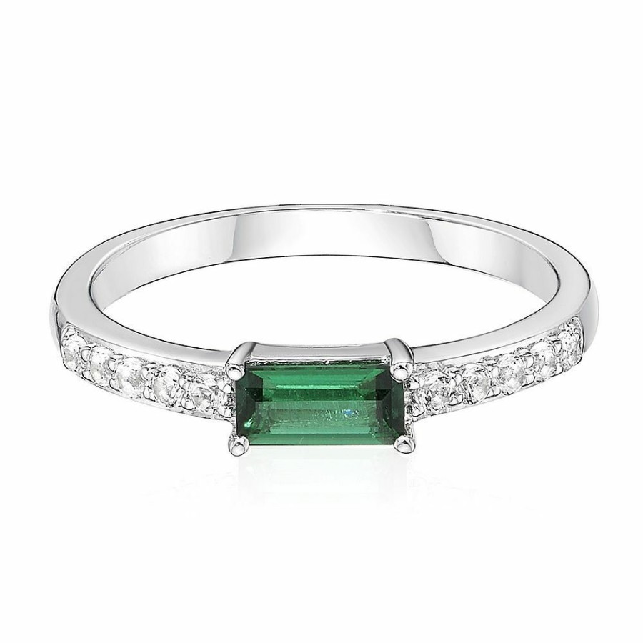 Rings * | Special Offers Lab Created Emerald & White Sapphire Stack Ring In Sterling Silver