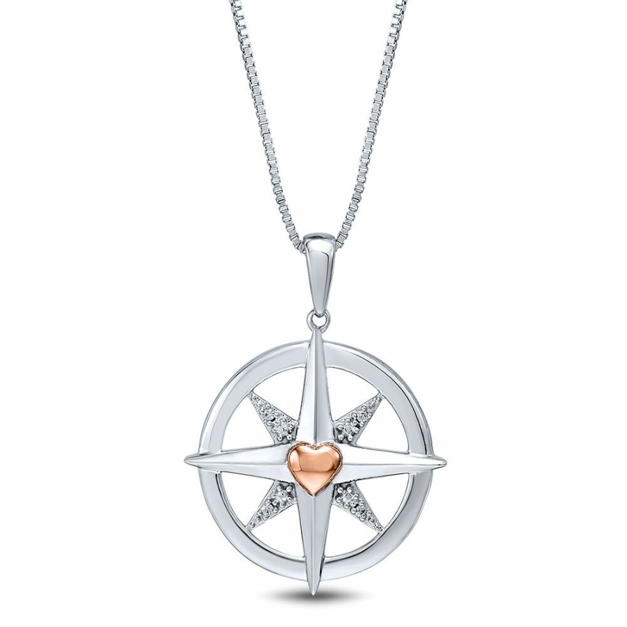 Pendants * | Limit Offer Diamond Compass Pendant In Sterling Silver