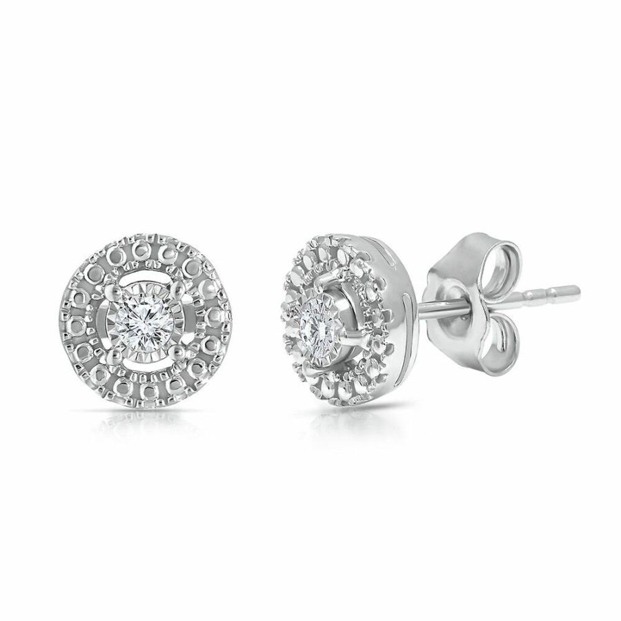 Earrings * | Limit Offer Diamond Illusion Halo Stud Earring In Sterling Silver (1/10 Ct. Tw.)