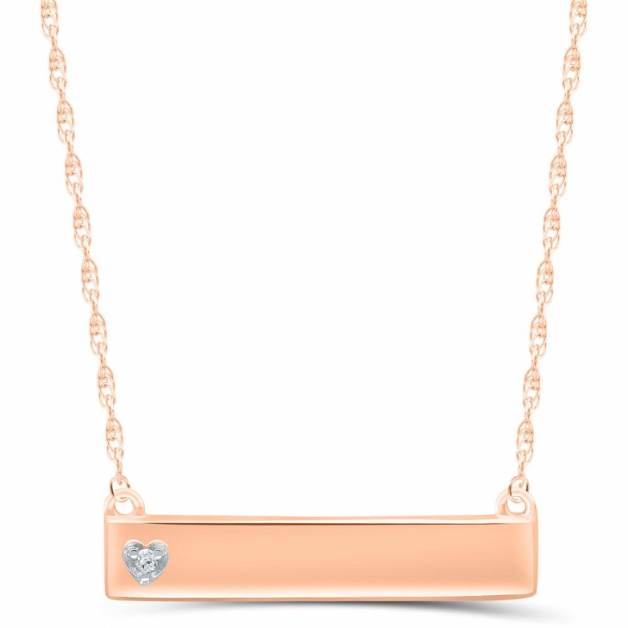 Necklace * | Half Off Diamond Accent Heart Bar Necklace In 10K Rose Gold