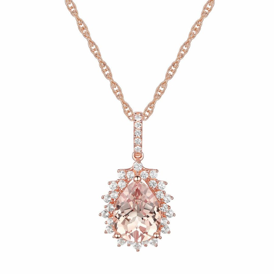 Pendants * | Super Specials Pear-Shaped Morganite & Diamond Halo Pendant In 10K Rose Gold (1/4 Ct. Tw.)