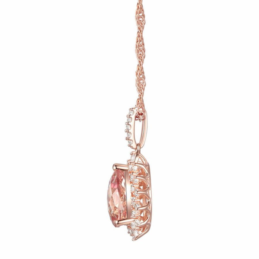 Pendants * | Super Specials Pear-Shaped Morganite & Diamond Halo Pendant In 10K Rose Gold (1/4 Ct. Tw.)