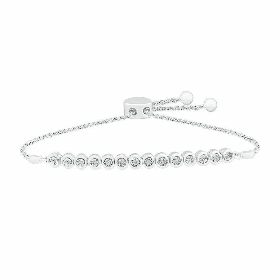 Bracelets * | Special Offers Diamond Bolo Bracelet With Bezel-Setting In Sterling Silver (1/4 Ct. Tw.)