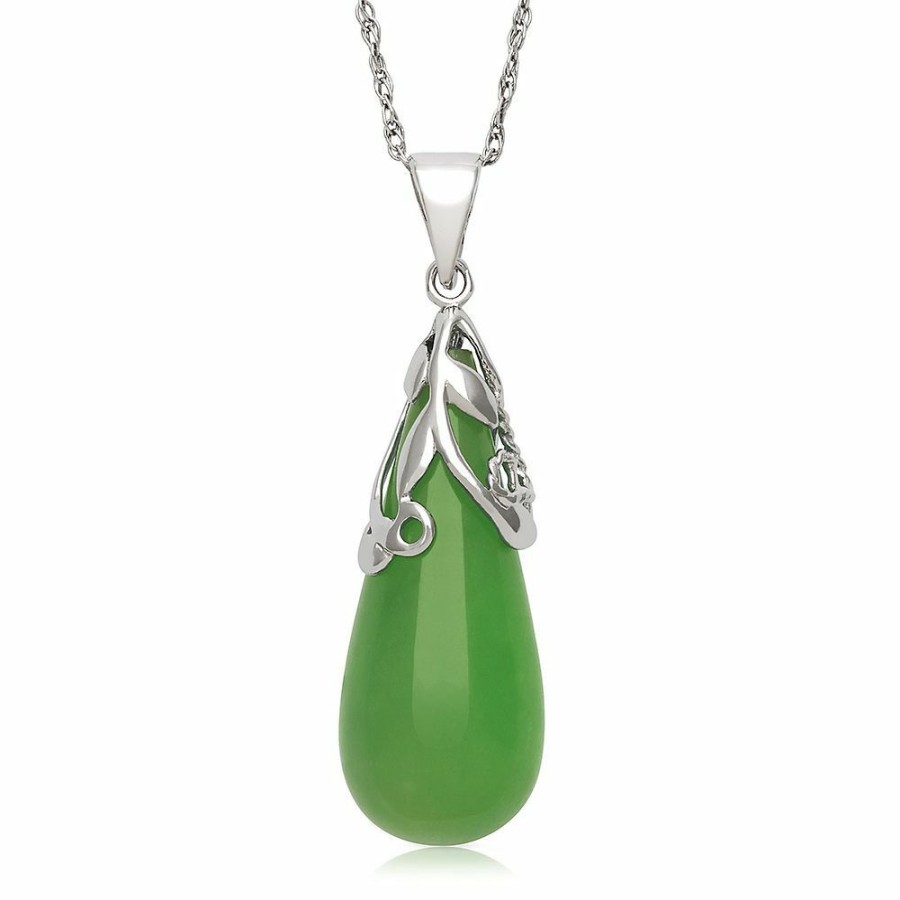 Pendants * | Special Offers Jade Teardrop Pendant In Sterling Silver