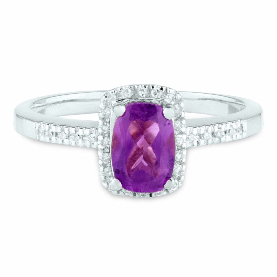 Rings * | Super Specials Amethyst And Diamond Ring In 10K White Gold (1/10 Ct. Tw.)