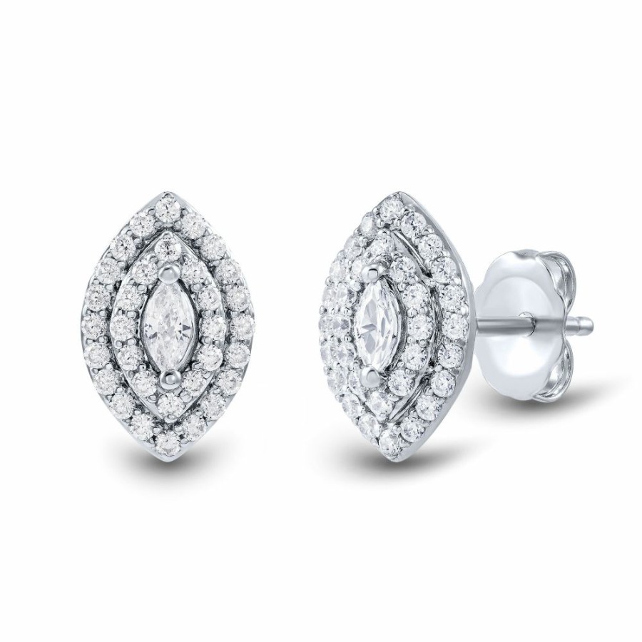 Earrings * | Sales Online Lab Grown Diamond Marquise-Shaped Halo Earrings In 14K White Gold (1/2 Ct. Tw.)