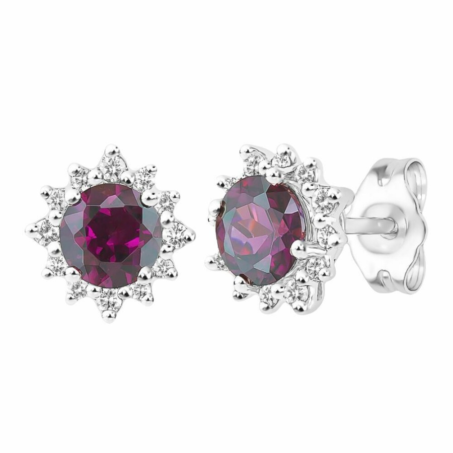 Earrings * | Special Offer Rhodolite Garnet & Diamond Earrings In 10K White Gold (1/7 Ct. Tw.)