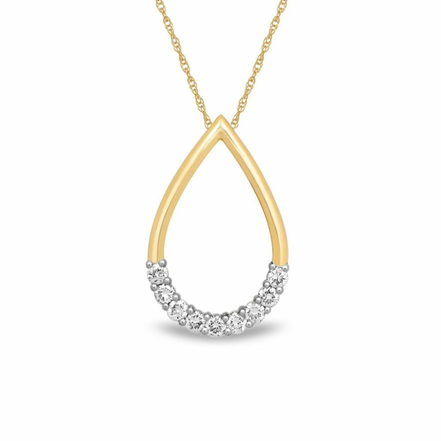 Pendants * | Super Specials Teardrop Pendant With Diamonds In 10K Yellow Gold (1/3 Ct. Tw.)