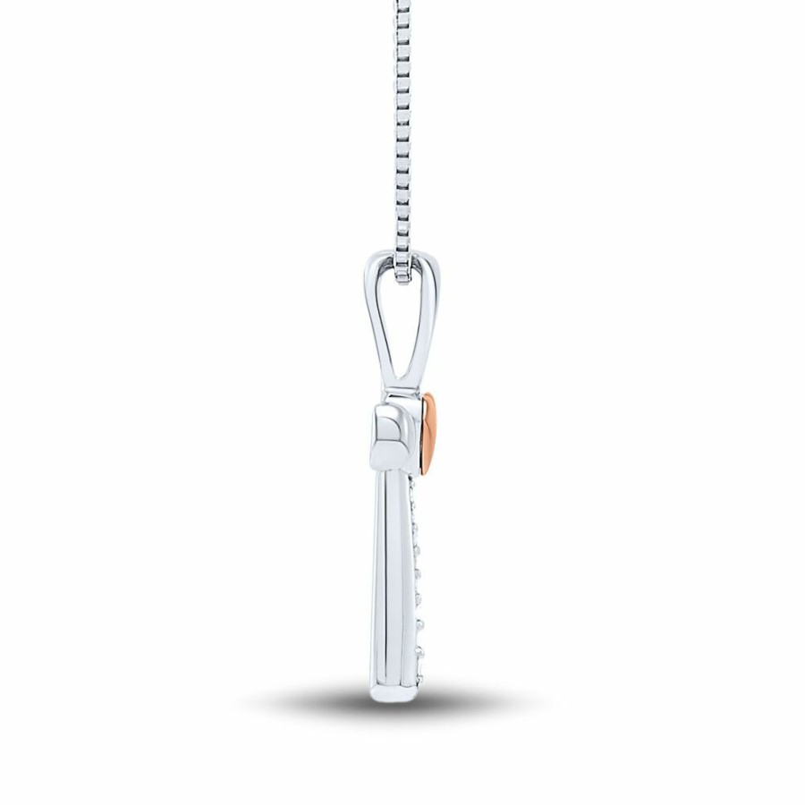 Pendants * | Prefential Price Diamond Cross Pendant In Sterling Silver & 14K Rose Gold