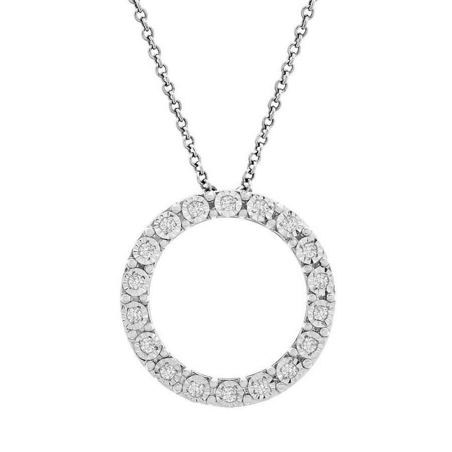 Pendants * | On Sale Diamond Circle Pendant With Illusion Settings In Sterling Silver (1/10 Ct. Tw.)