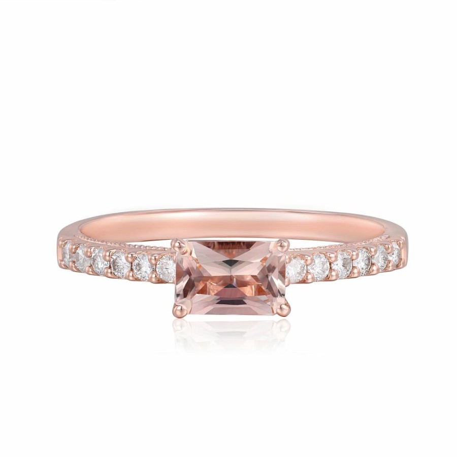 Rings * | On Sale Morganite And Diamond Stack Ring In 10K Rose Gold (1/7 Ct. Tw.)