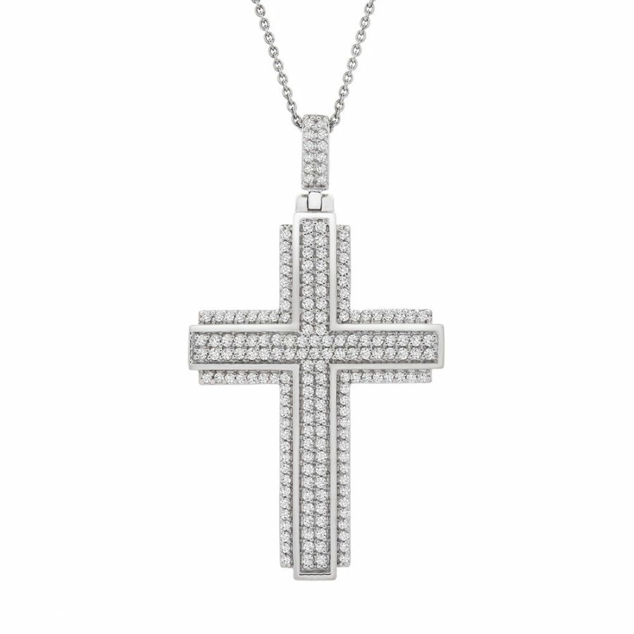 Accessories * | Special Price 1 Ct. Tw. Diamond Cross Pendant In Sterling Silver