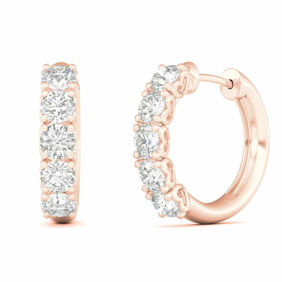 Earrings * | On Sale Diamond Hoop Earrings In 10K Rose Gold (1 Ct. Tw.)