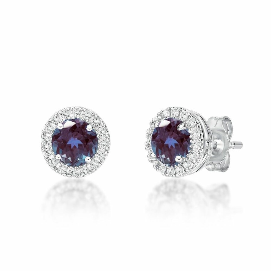 Earrings * | Super Specials Lab Created Alexandrite & White Sapphire Stud Earrings In Sterling Silver