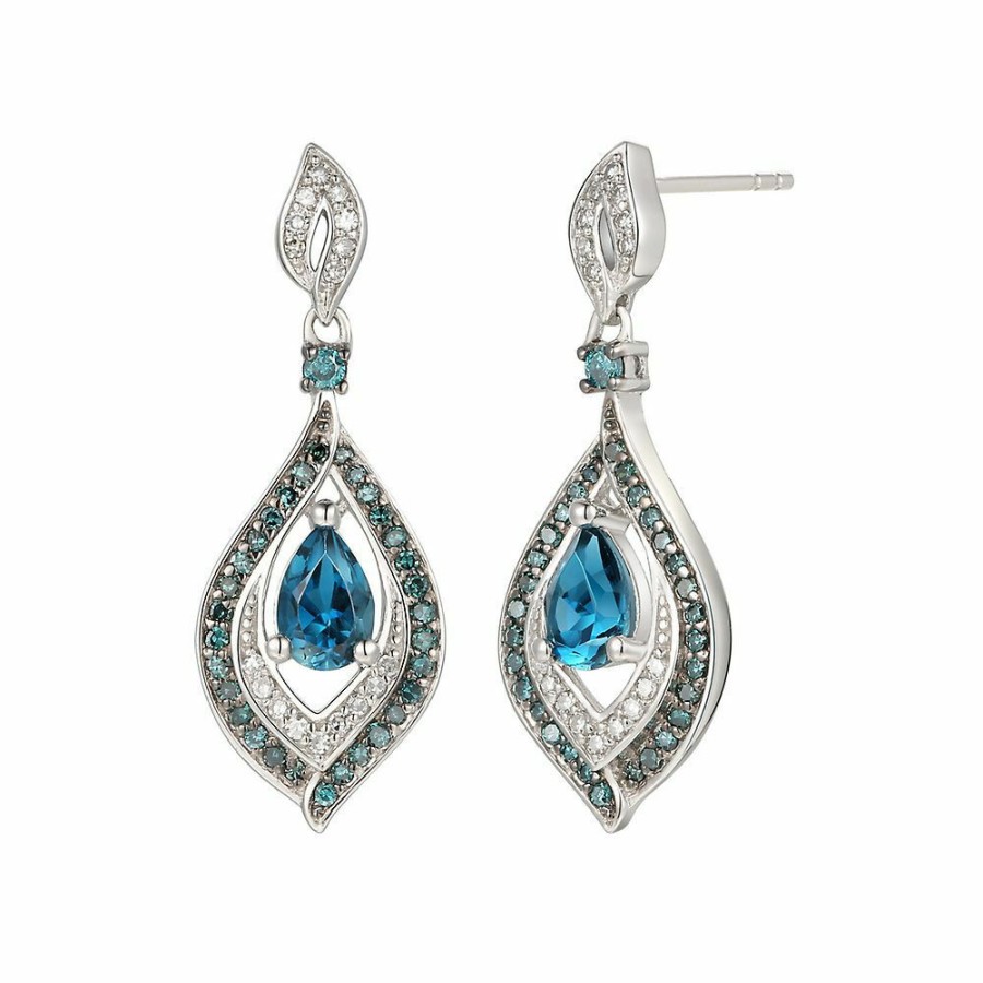 Earrings * | On Sale London Blue Topaz, 3/8 Ct. Tw. Blue & White Diamond Earrings In 10K White Gold