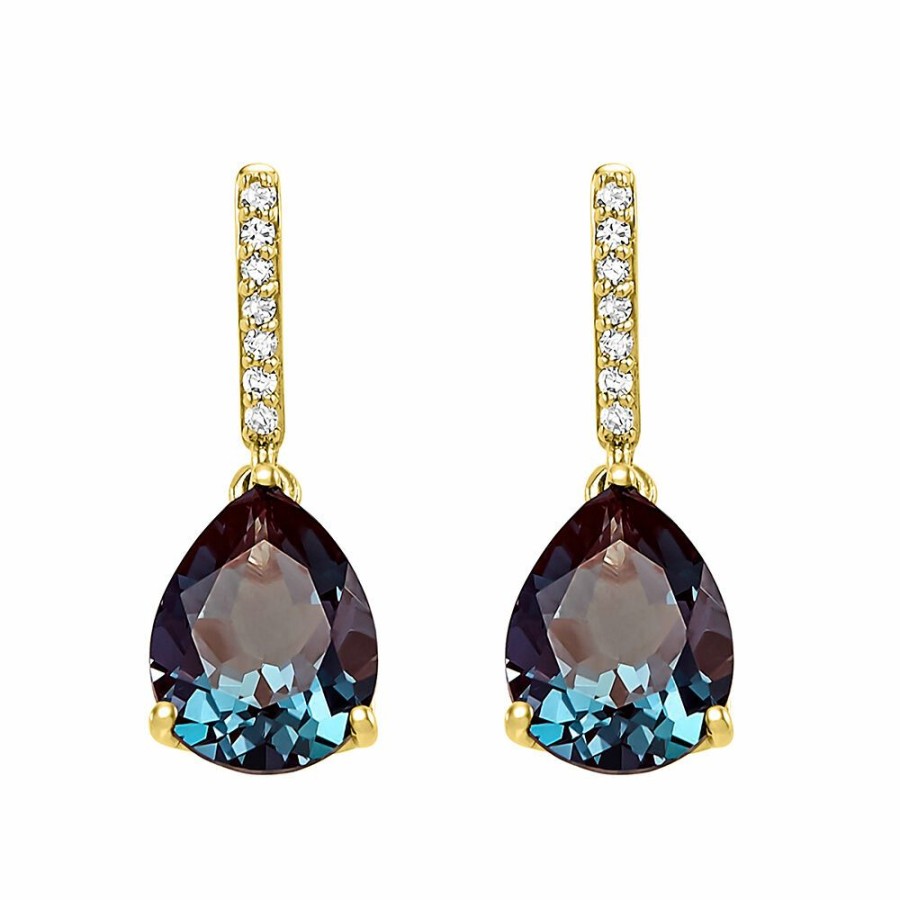 Earrings * | Clearance Sale Lab Created Alexandrite Drop Earrings In 10K Yellow Gold