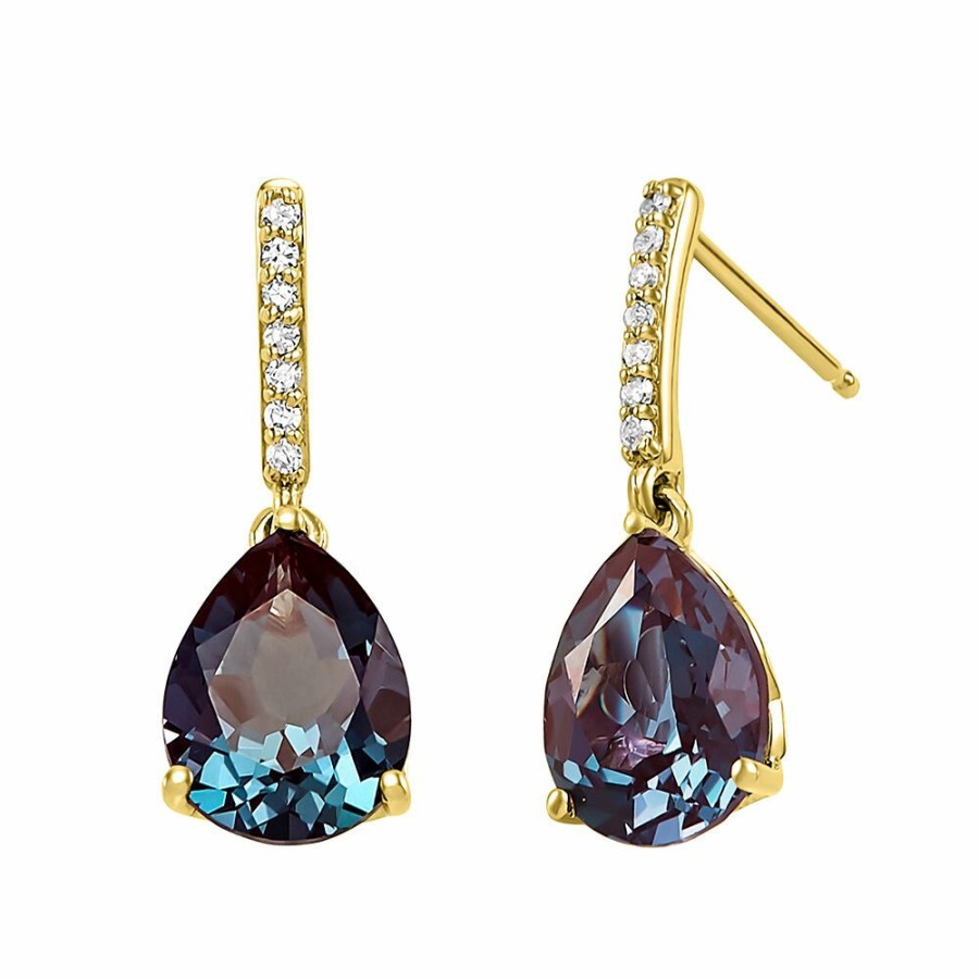 Earrings * | Clearance Sale Lab Created Alexandrite Drop Earrings In 10K Yellow Gold