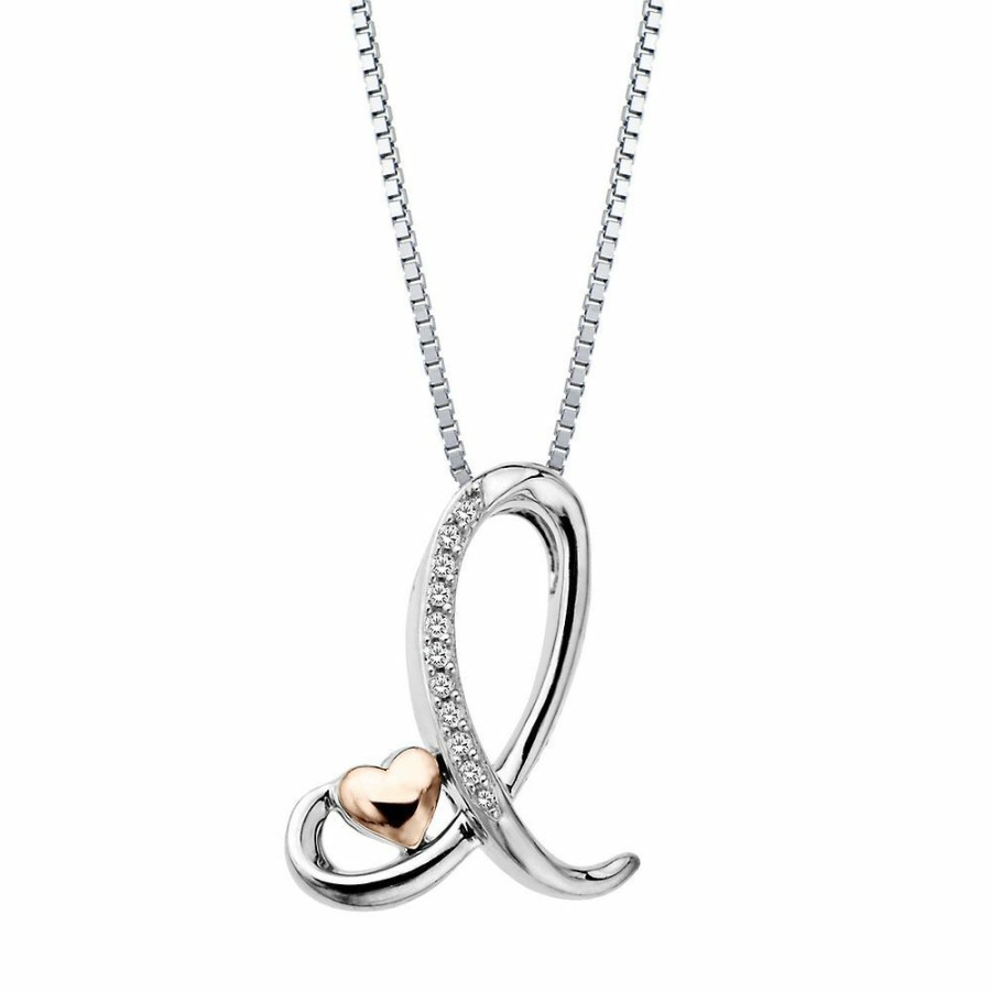 Pendants * | Special Offers Diamond I Initial Pendant In Sterling Silver & 14K Rose Gold