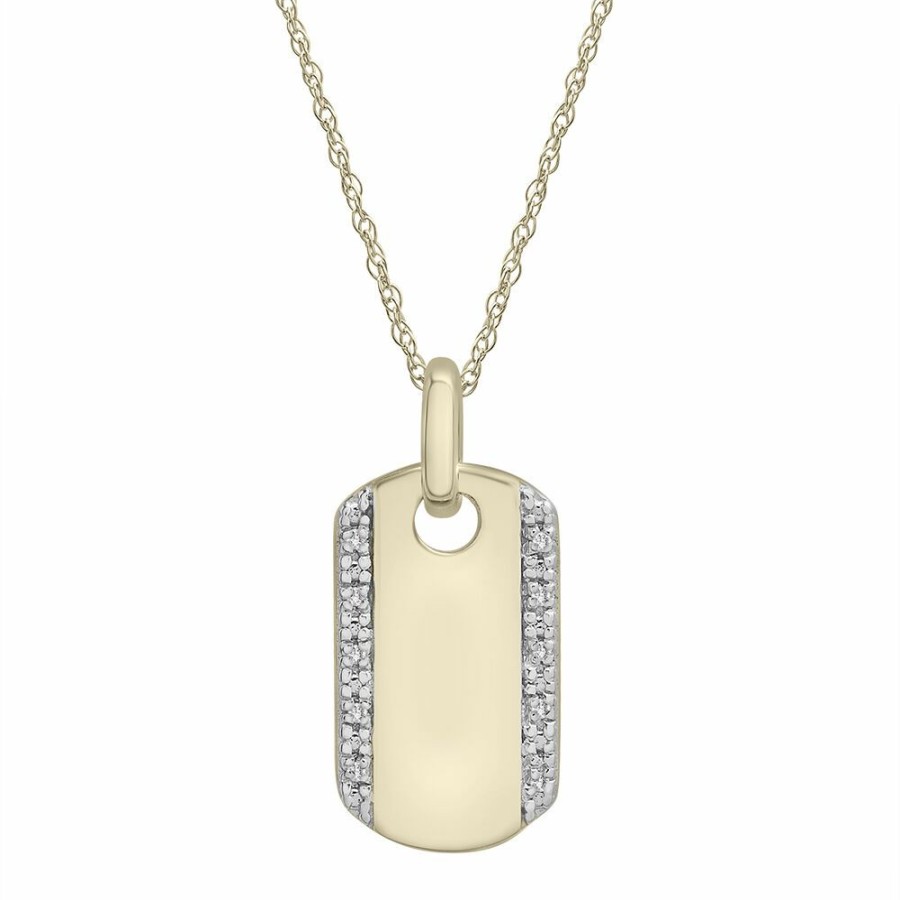 Pendants * | Special Price Diamond Mini Dog Tag Pendant In 10K Yellow Gold