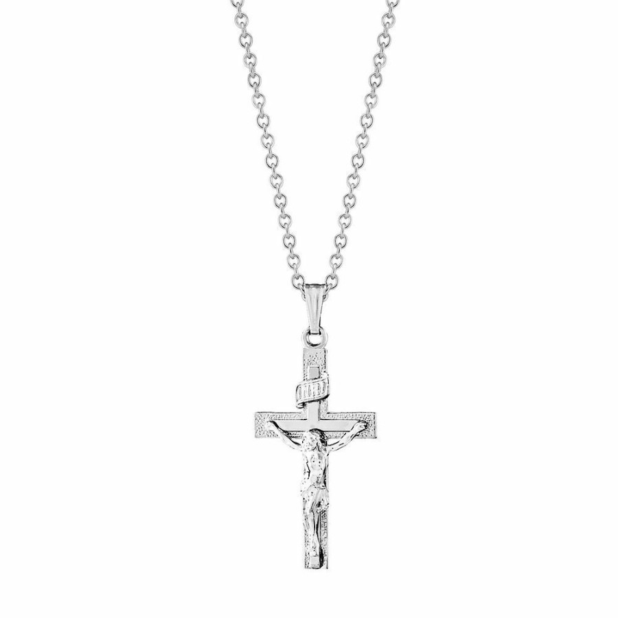 Pendants * | Sales Online Children'S Crucifix Cross Pendant In Sterling Silver