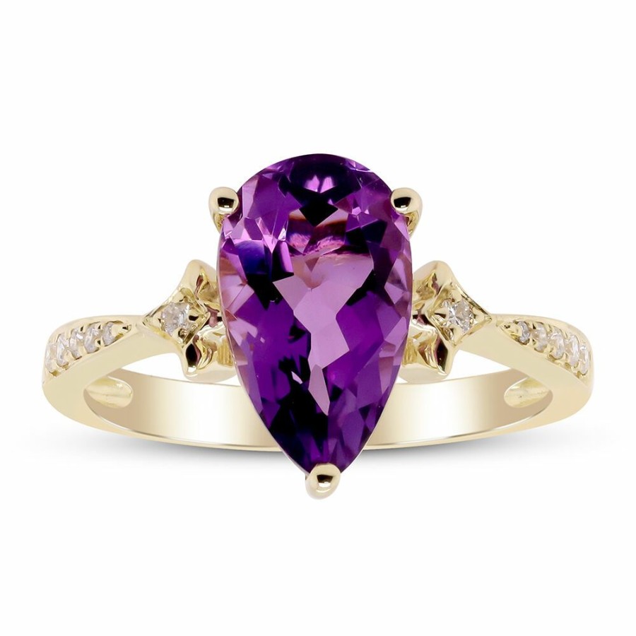 Rings * | Sales Online Pear-Shaped Amethyst Ring With Diamond Accents In 10K Yellow Gold