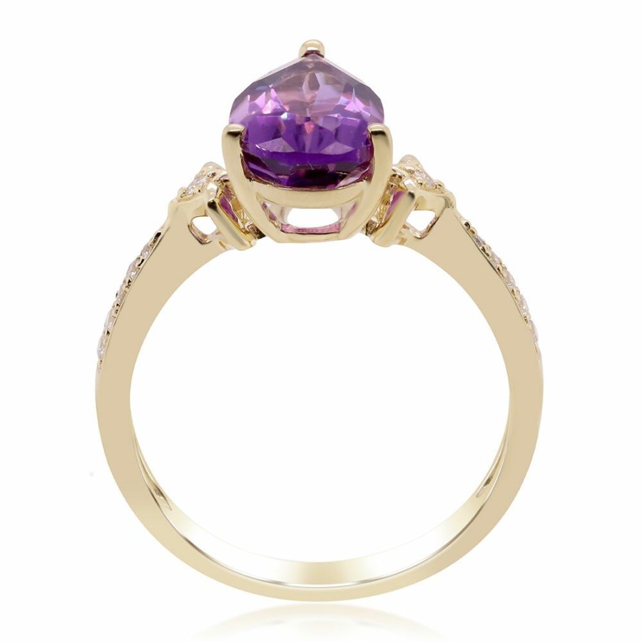 Rings * | Sales Online Pear-Shaped Amethyst Ring With Diamond Accents In 10K Yellow Gold