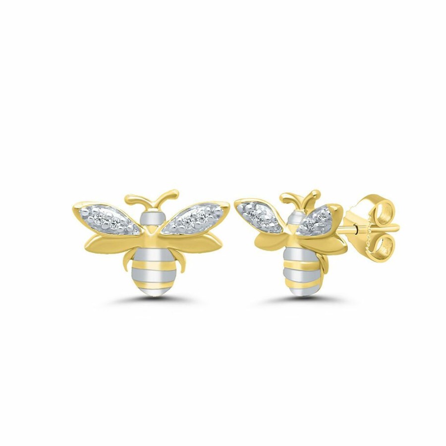 Earrings * | Limit Offer Diamond Honeybee Earrings In 10K Yellow Gold